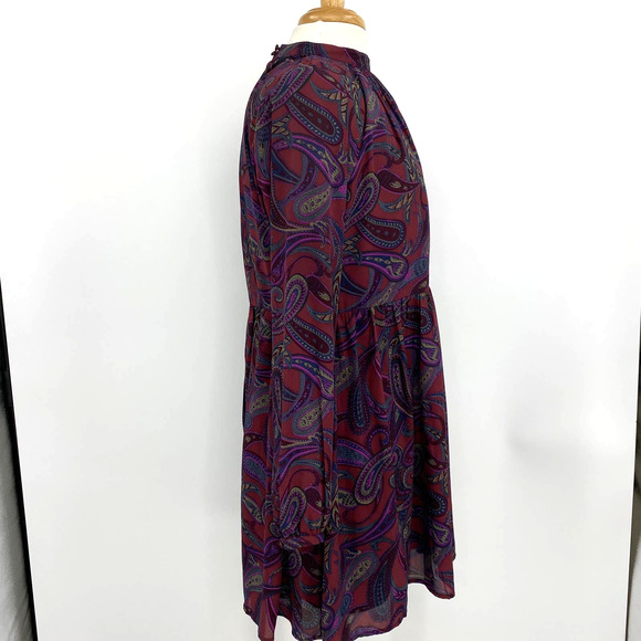 Jack by BB Dakota Dress Womens Small Burgundy Mini Paisley Long Sleeve Lined - Picture 6 of 11